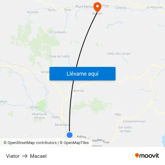 Viator to Macael map