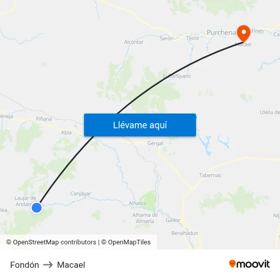 Fondón to Macael map