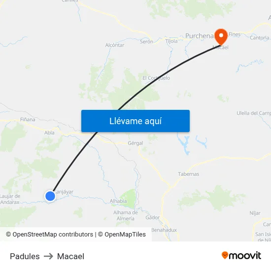 Padules to Macael map