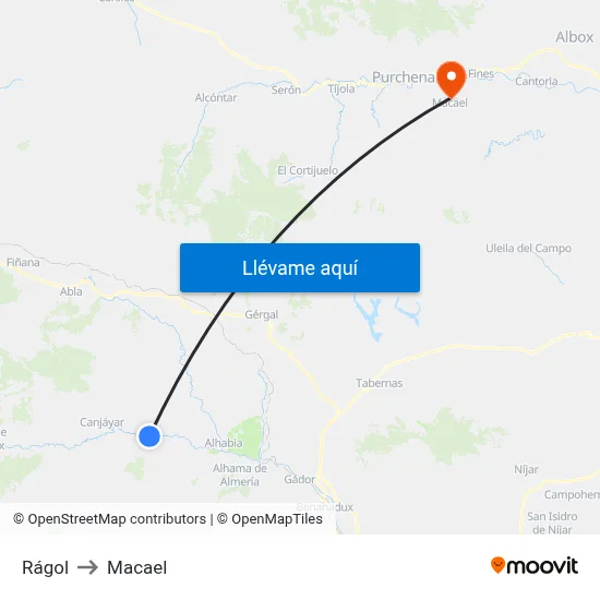 Rágol to Macael map