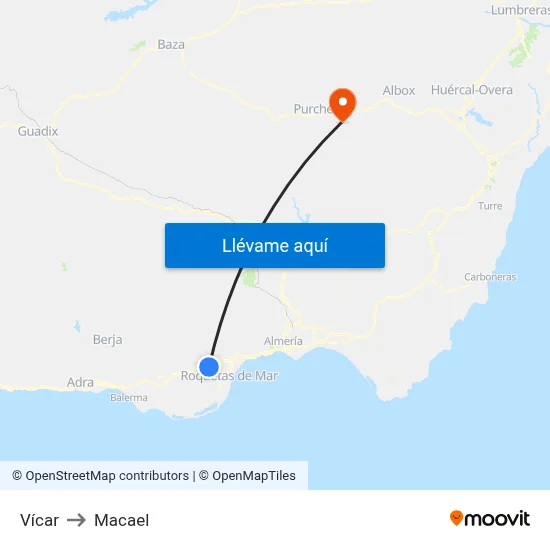 Vícar to Macael map