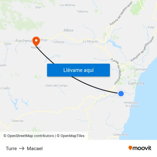 Turre to Macael map