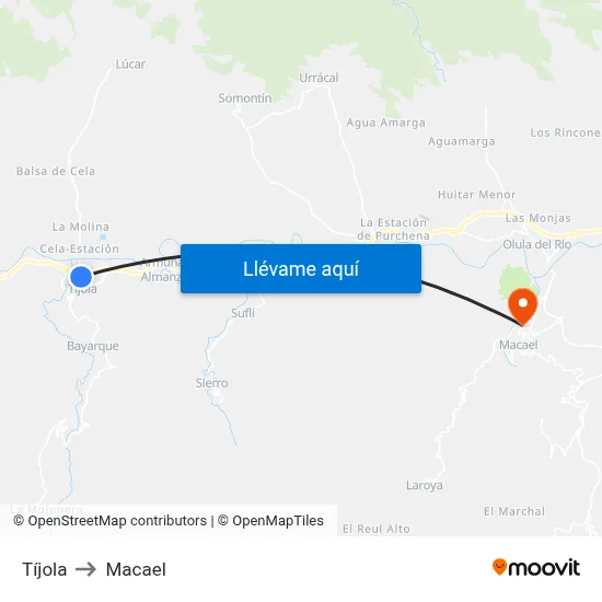 Tíjola to Macael map