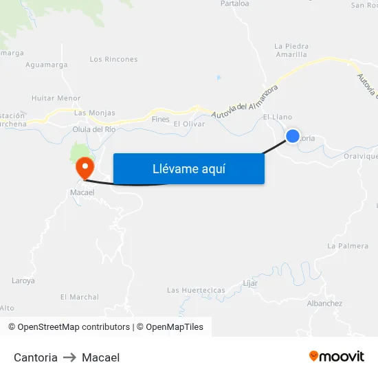 Cantoria to Macael map