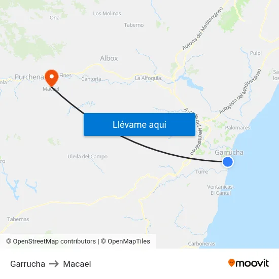 Garrucha to Macael map