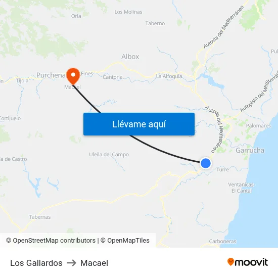 Los Gallardos to Macael map