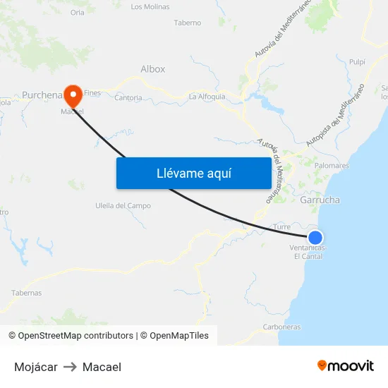 Mojácar to Macael map