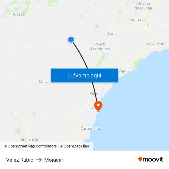 Vélez-Rubio to Mojácar map