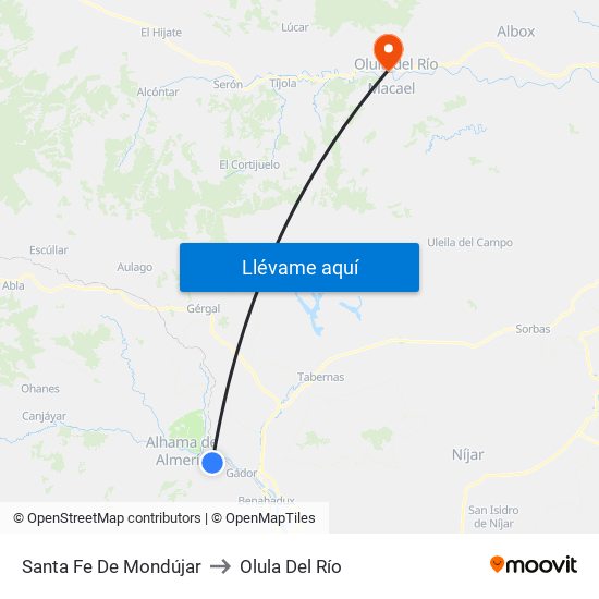 Santa Fe De Mondújar to Olula Del Río map