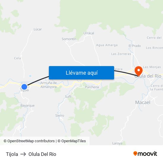 Tíjola to Olula Del Río map