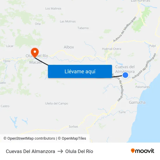 Cuevas Del Almanzora to Olula Del Río map