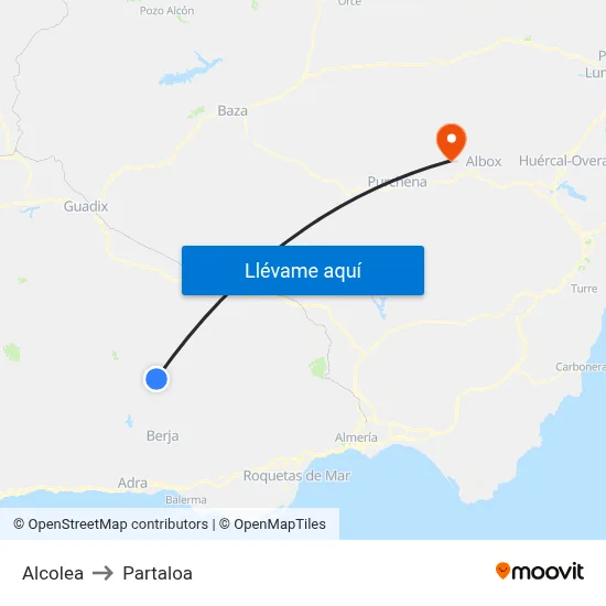 Alcolea to Partaloa map