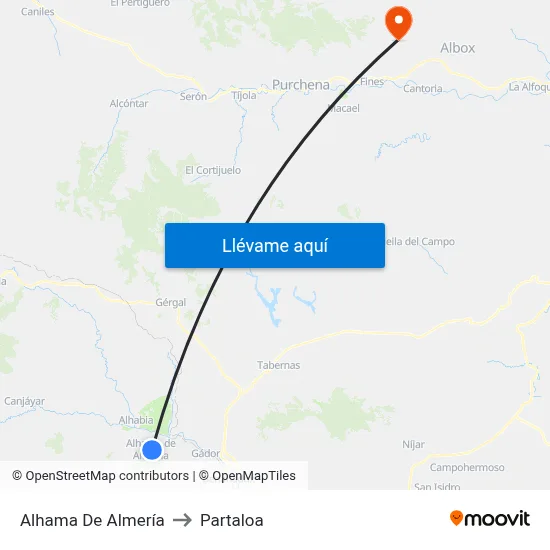 Alhama De Almería to Partaloa map