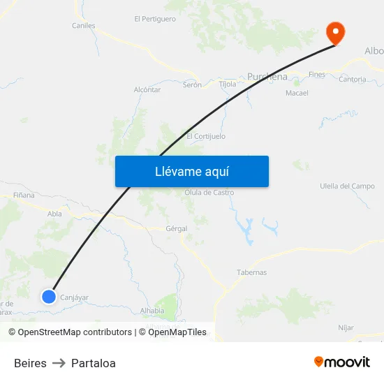 Beires to Partaloa map