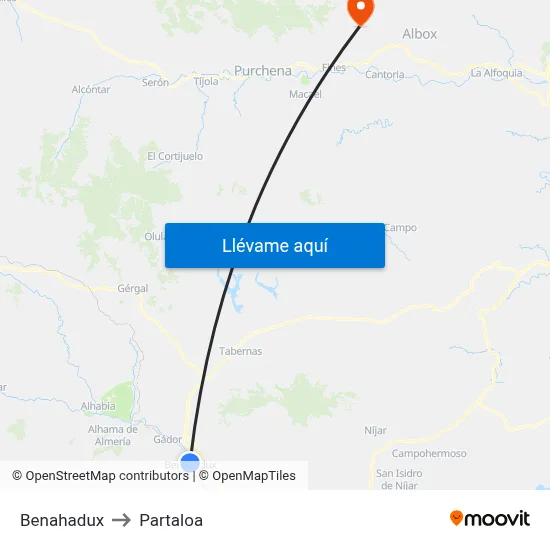 Benahadux to Partaloa map