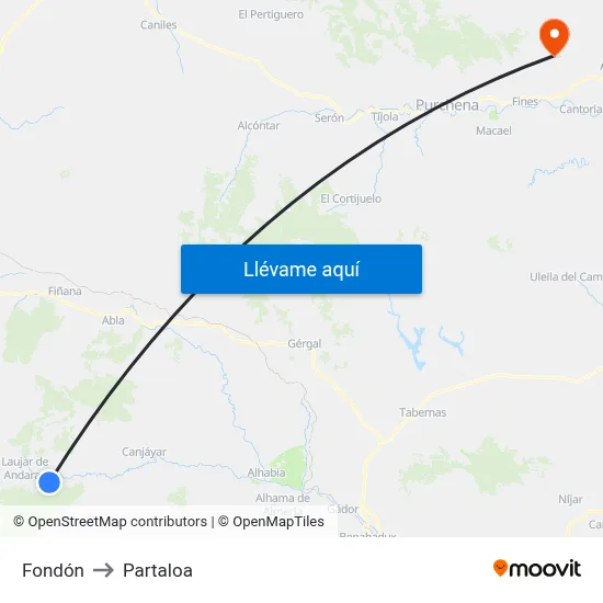 Fondón to Partaloa map