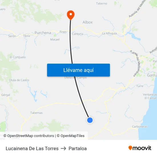 Lucainena De Las Torres to Partaloa map