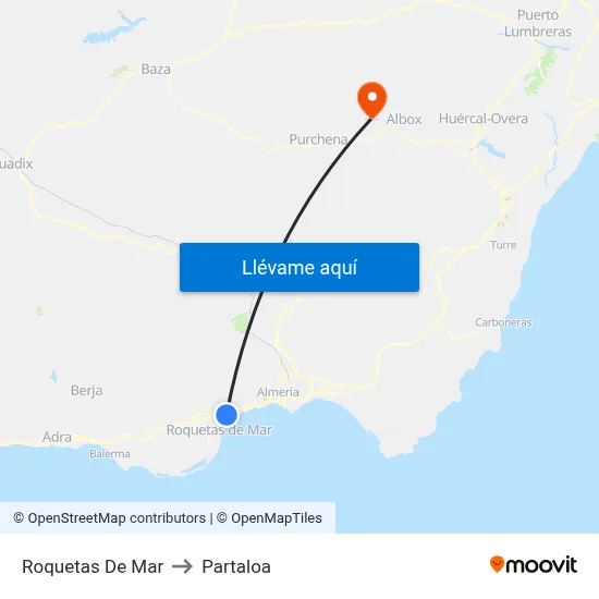 Roquetas De Mar to Partaloa map