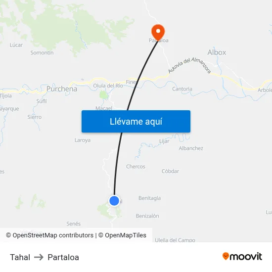 Tahal to Partaloa map