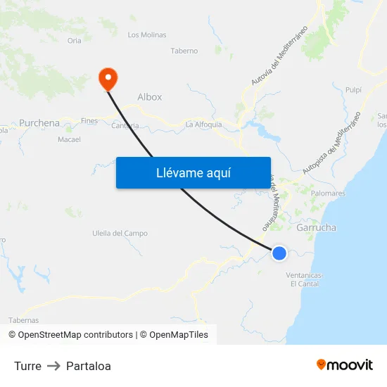 Turre to Partaloa map