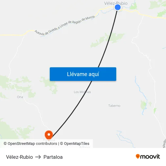 Vélez-Rubio to Partaloa map