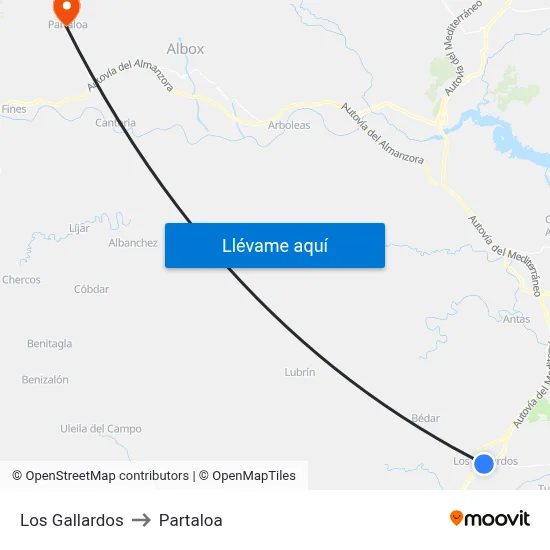 Los Gallardos to Partaloa map