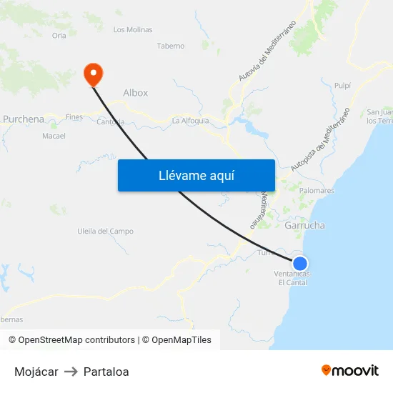 Mojácar to Partaloa map