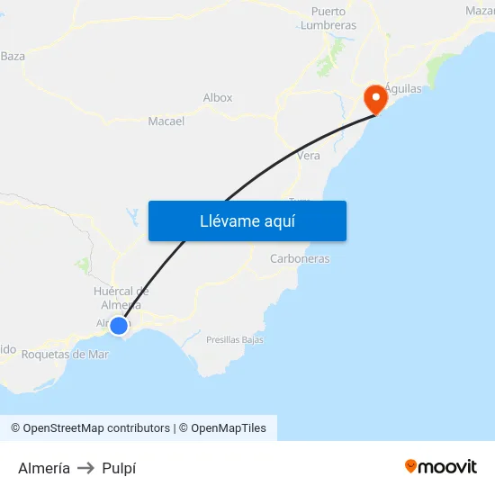 Almería to Pulpí map