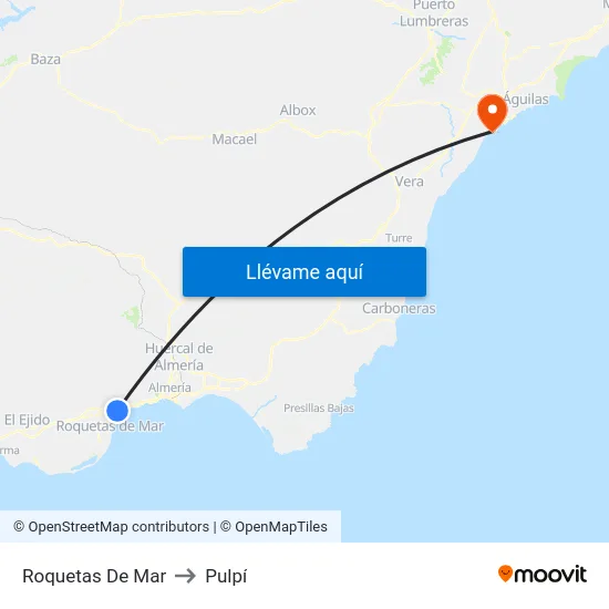 Roquetas De Mar to Pulpí map