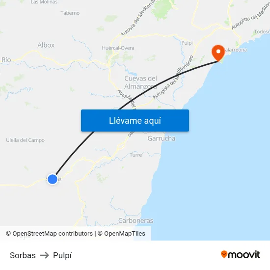 Sorbas to Pulpí map