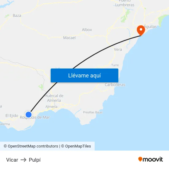 Vícar to Pulpí map