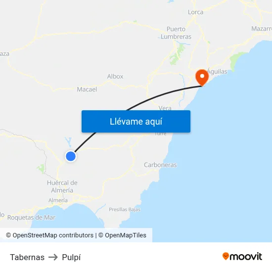 Tabernas to Pulpí map