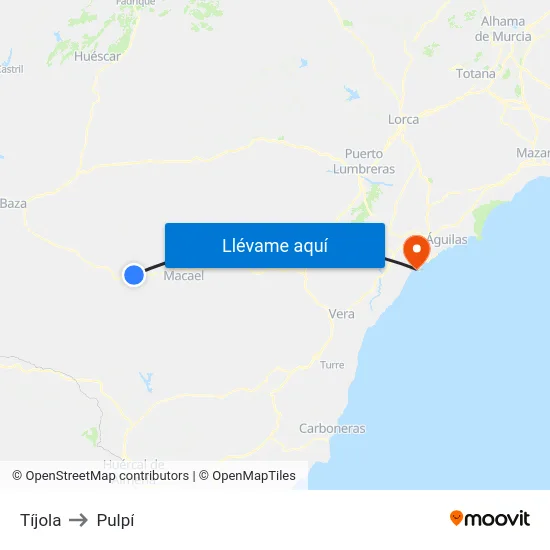 Tíjola to Pulpí map