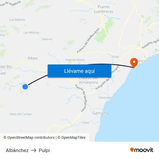 Albánchez to Pulpí map