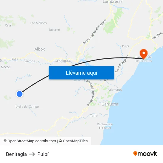 Benitagla to Pulpí map