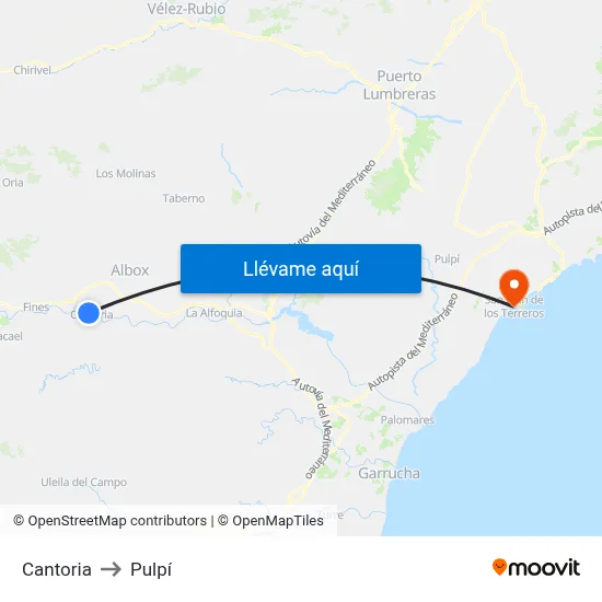 Cantoria to Pulpí map