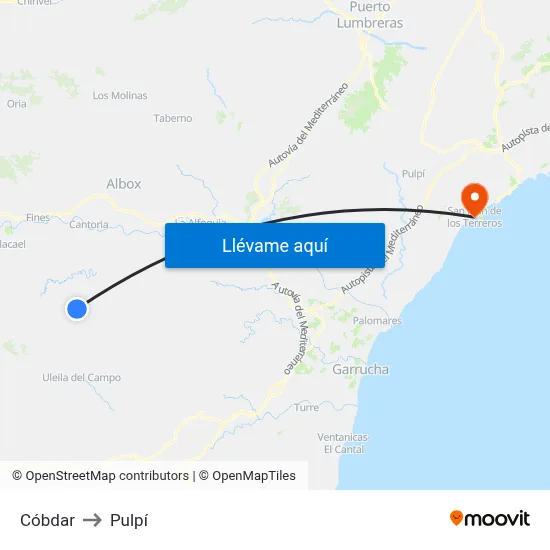 Cóbdar to Pulpí map