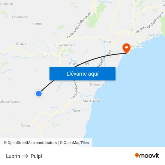 Lubrín to Pulpí map