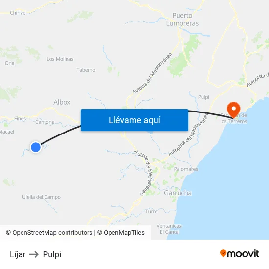 Líjar to Pulpí map