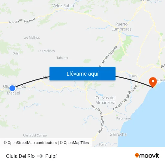 Olula Del Río to Pulpí map