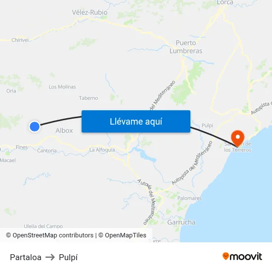 Partaloa to Pulpí map