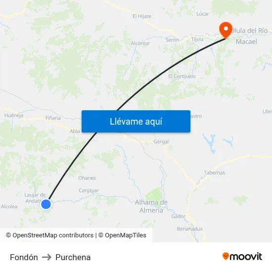 Fondón to Purchena map