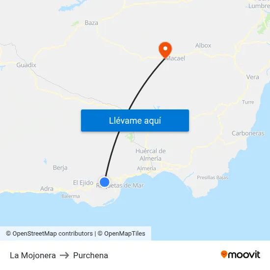 La Mojonera to Purchena map