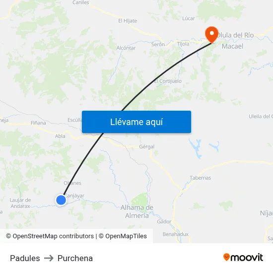 Padules to Purchena map