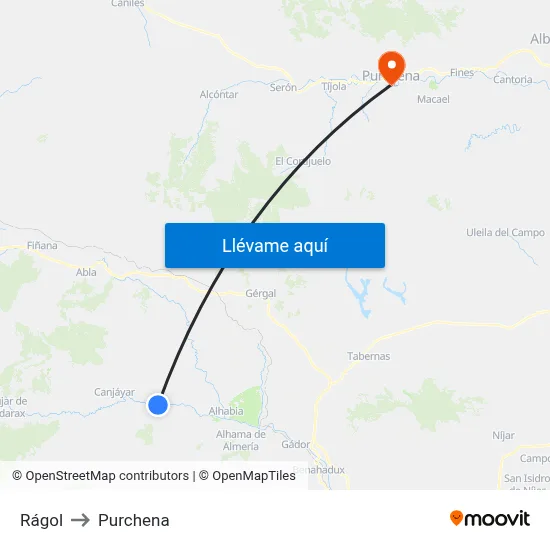 Rágol to Purchena map