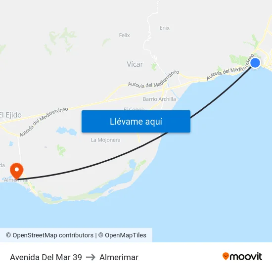 Avenida Del Mar 39 to Almerimar map