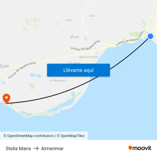 Stella Maris to Almerimar map