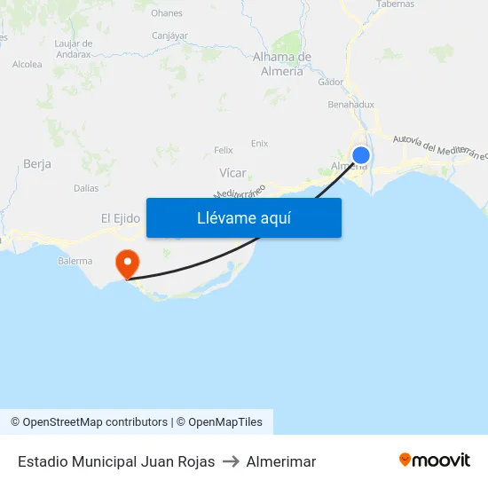 Estadio Municipal Juan Rojas to Almerimar map