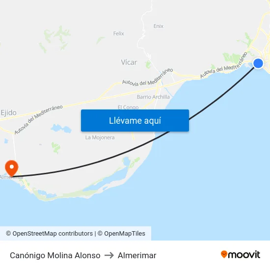 Canónigo Molina Alonso to Almerimar map
