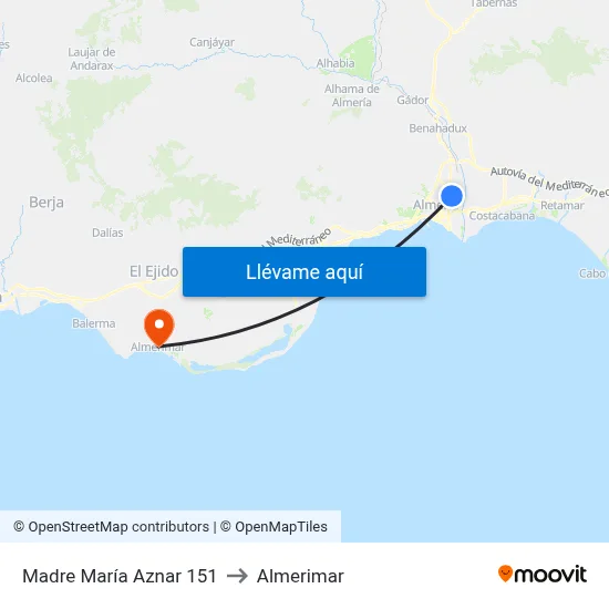 Madre María Aznar 151 to Almerimar map